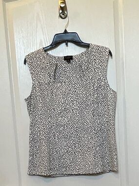 B Stitch Collection Top XL Geometric Neckline Off-White Black Dot Stretch